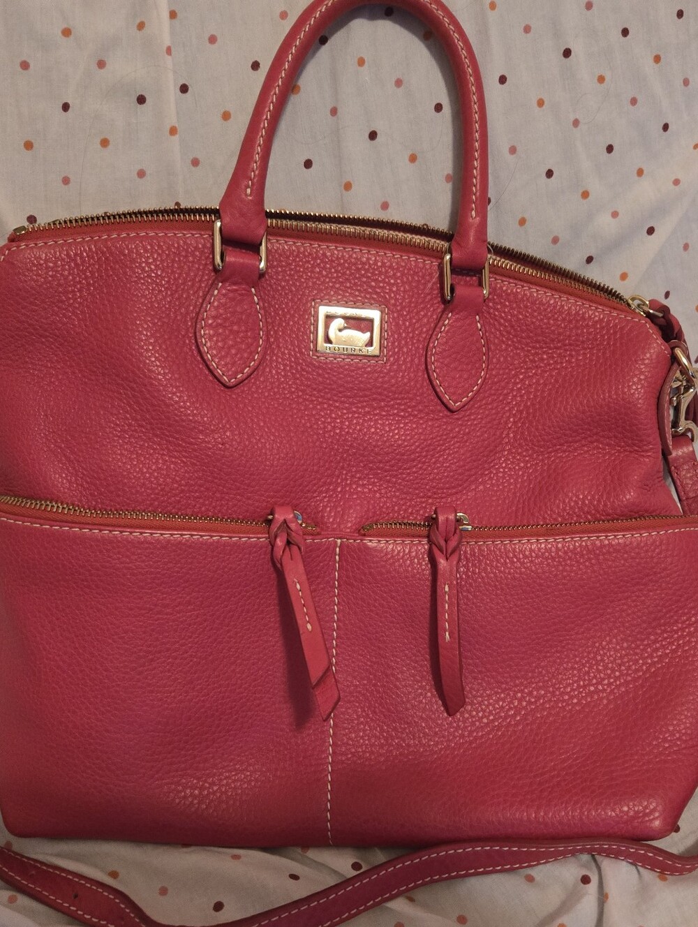 Dooney & Bourke Pebbled Leather Satchel color is dark pink/light red